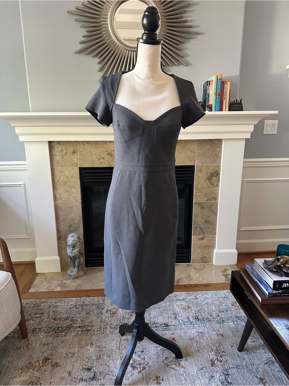 Diane Von Furstenberg Charcoal Gray Sweetheart Midi Dress